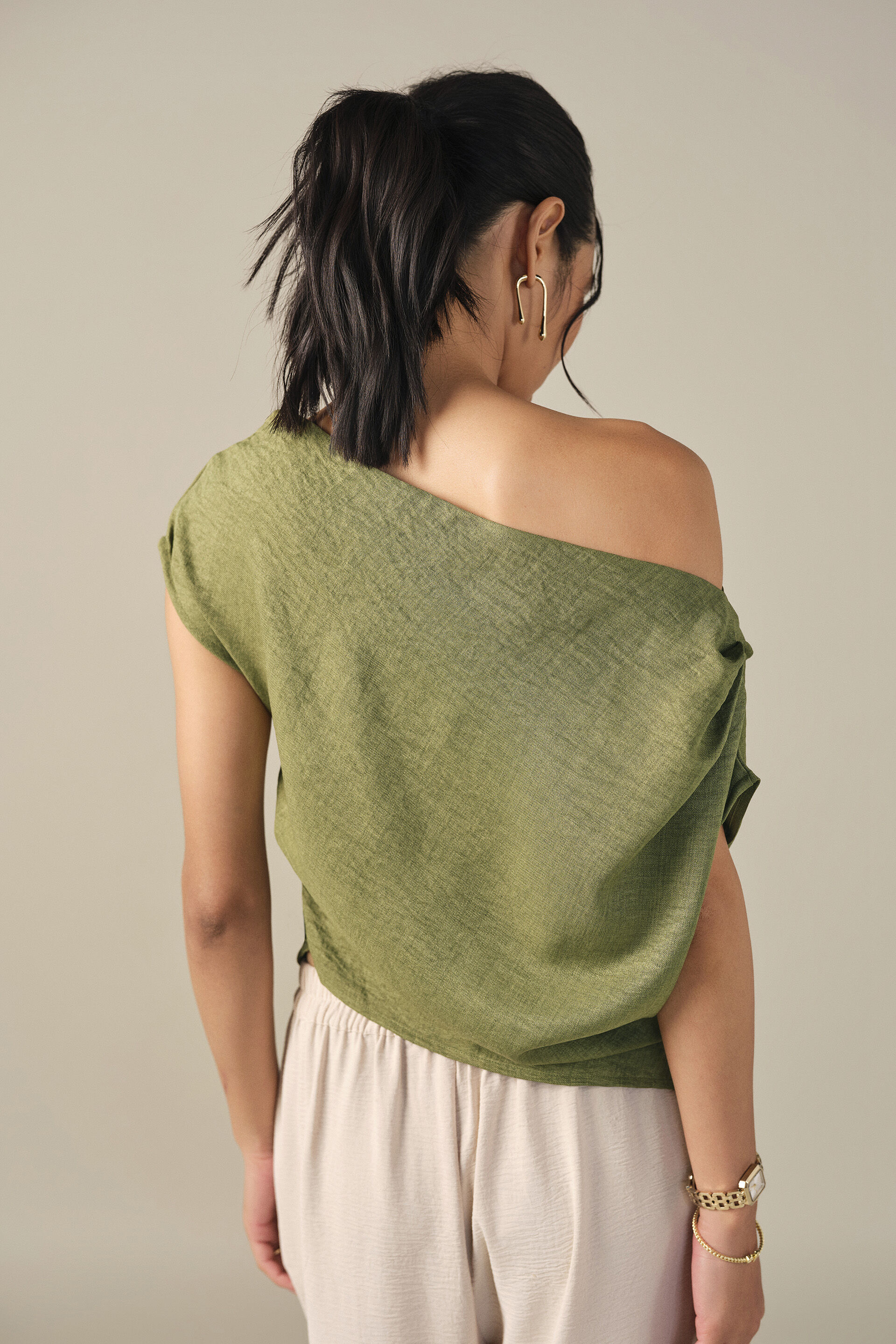 One-shoulder Top in Green, Green, image 6
